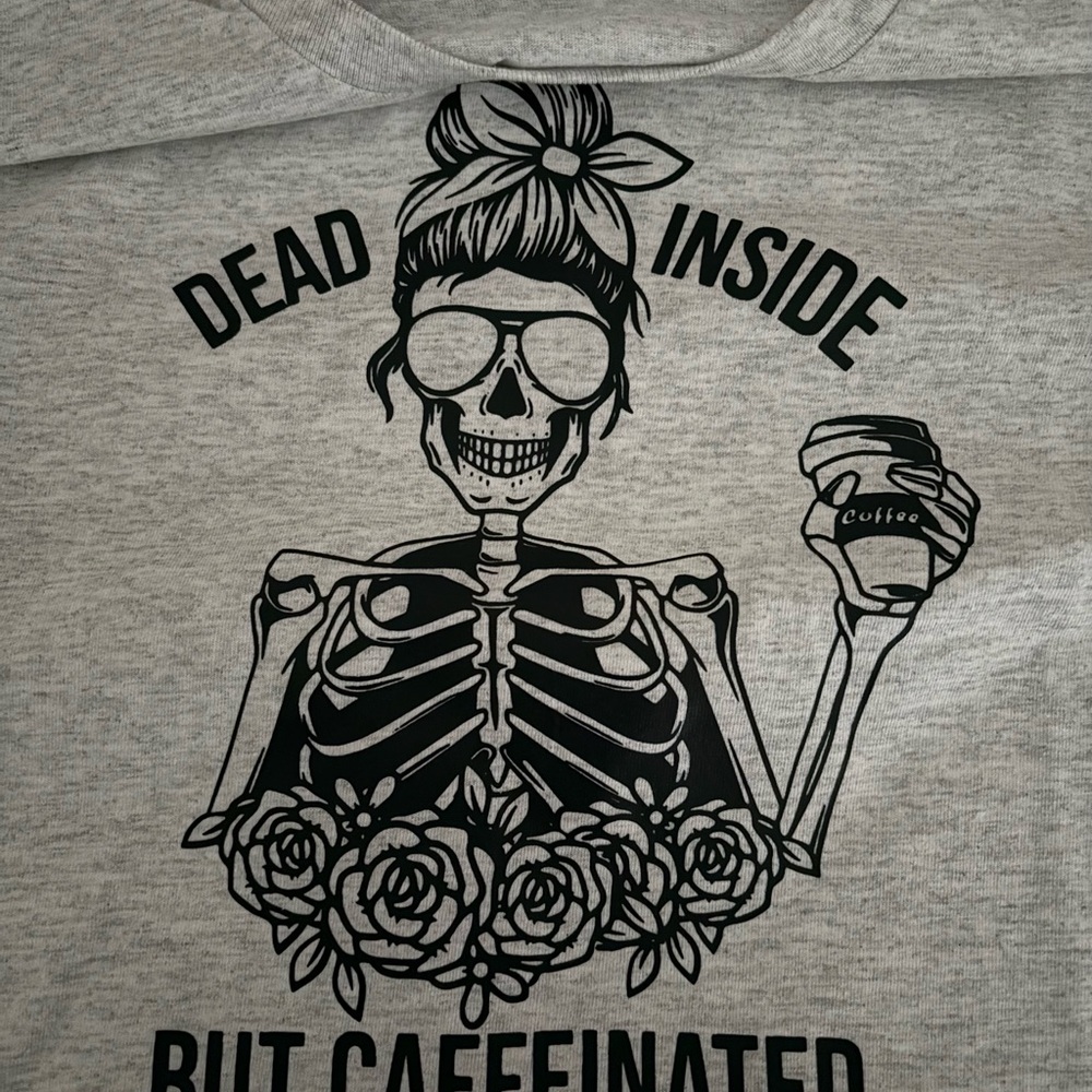 Gray Graphic Tee with Skeleton Design